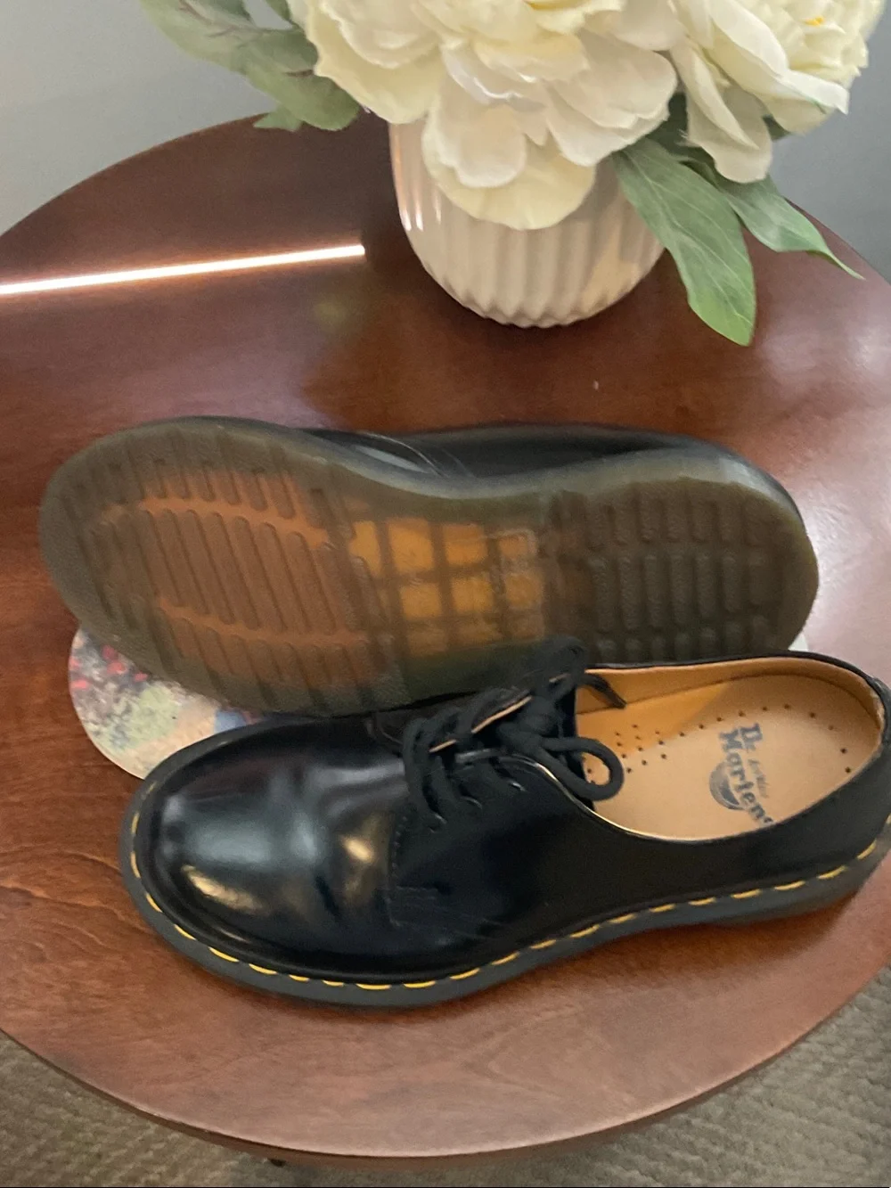 Dr. Martens Black Leather 3-Eye Derby with Yellow Stitching